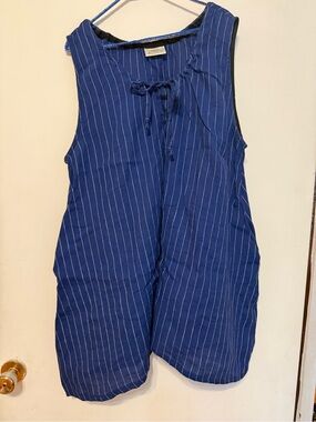 Rusty Bourbon Blue Striped Linen Summer Dress Slow fashion